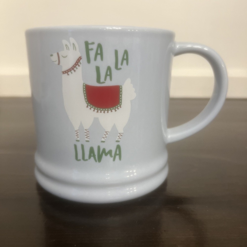 Threshold FA LA LA LLAMA Double Sided Holiday Light Blue Porcelain Coffee Mug